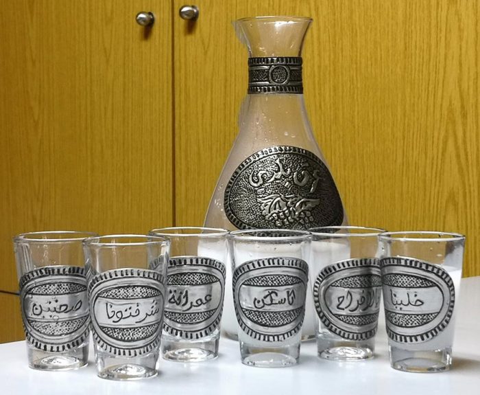 National Lebanese drink Arak glass cups and jug