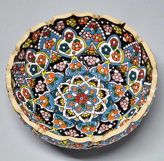 Persian Iranian bowl clay pottery minakari enamel