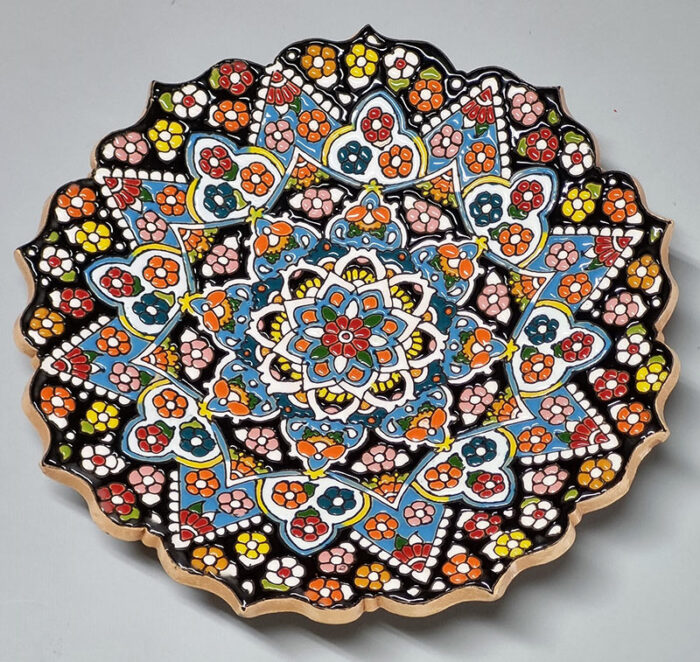 Persian Iranian plate clay pottery minakari enamel
