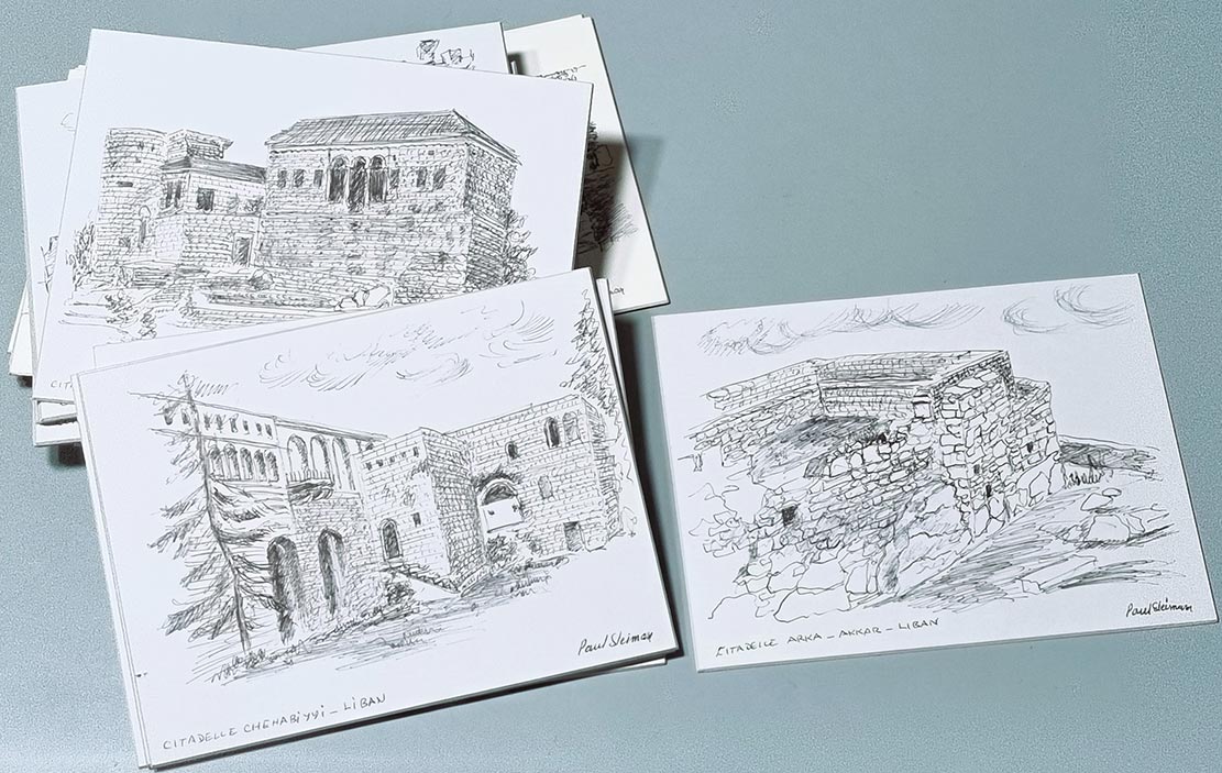 Sketches drawing Citadels and fortresses of Lebanon