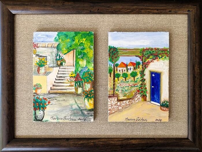 Rectangular framed miniature art paintings