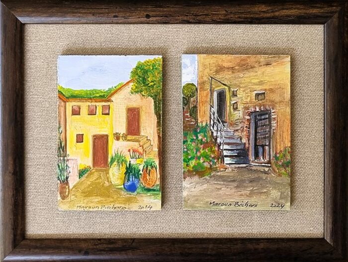 Rectangular framed miniature art paintings