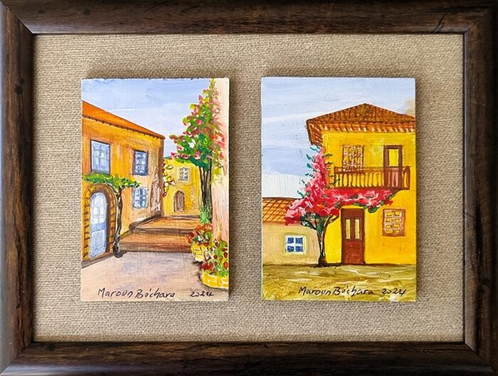 Rectangular framed miniature art paintings