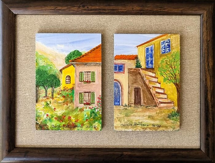 Rectangular framed miniature art paintings