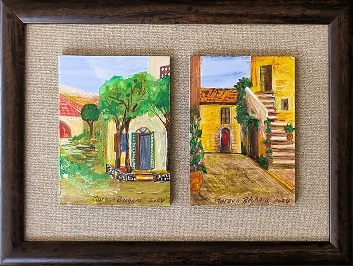 Rectangular framed miniature art paintings