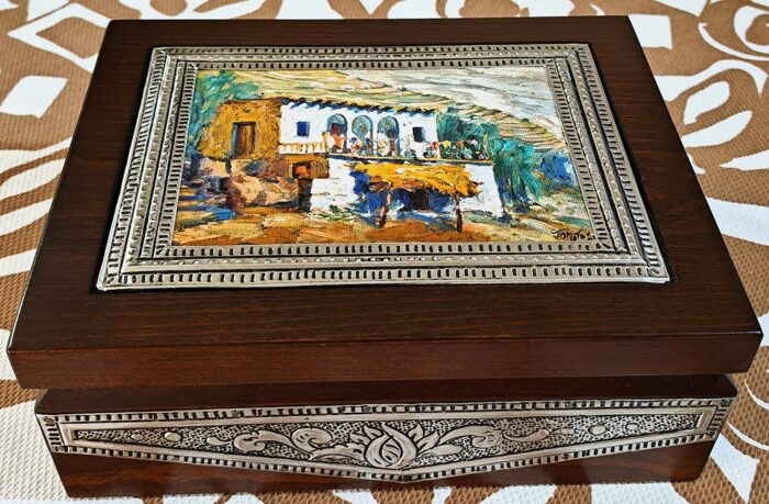 Crafted tea box hardwood Joseph Matar old house painting