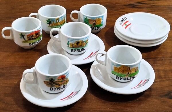 6 coffee ceramic cups with plate - Byblos