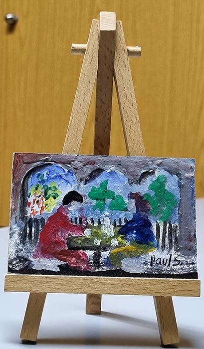 Gossip at Coffee Break - miniature art