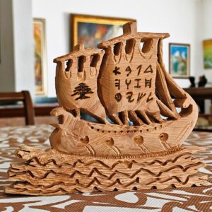Cedarwood Phoenician ship sculptures - Image 2