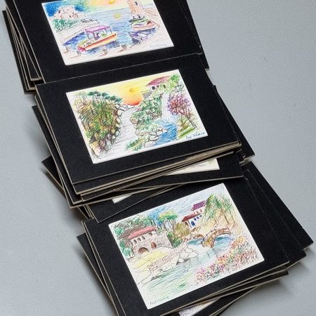 Colored Lebanese landscape and daily life art drawing