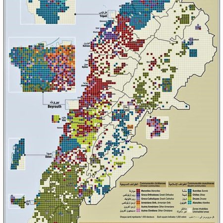Map: Placement of religious communities, Lebanon diversity and placement
