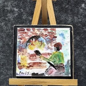 Preparing bread at the hearth - small painting