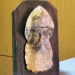 Sculpted stone bas-relief stand of Saint Charbel Makhlouf, wooden plaque