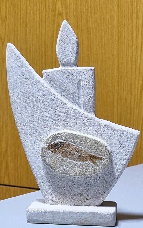 The Phoenician sailing sculpture with fossils