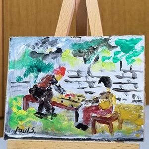 The backgammon Tawleh players through a painting