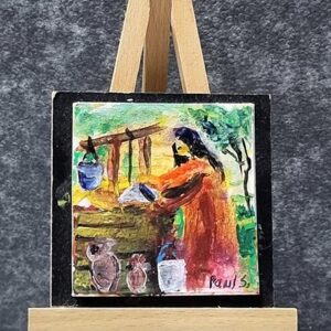 Withdrawing water from the well in painting