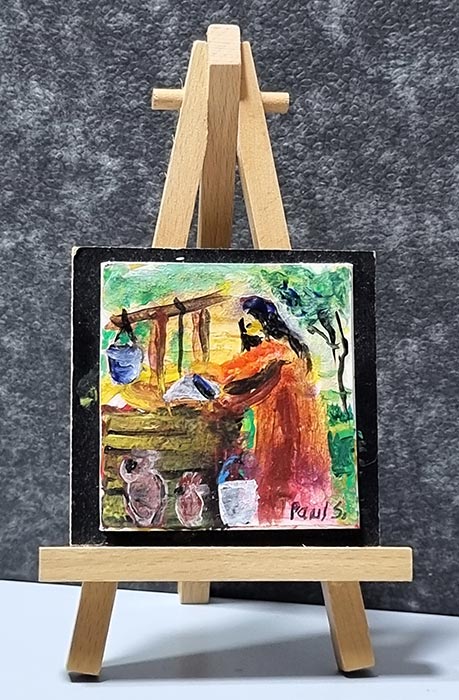 Withdrawing water from the well in painting