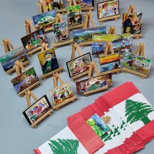 Art miniature paintings on wood easel