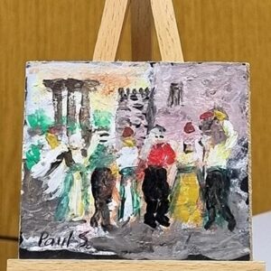 Lebanese folklore - Art miniature paintings - wood easel
