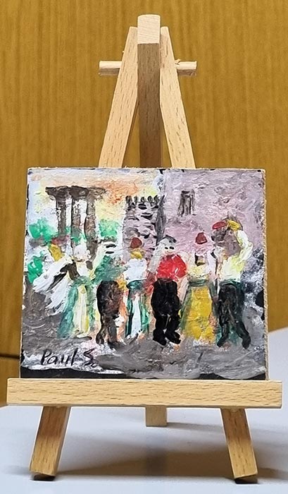 Lebanese folklore - Art miniature paintings - wood easel