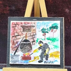 Man preparing arak in painting