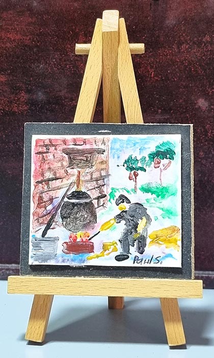 Man preparing arak in painting