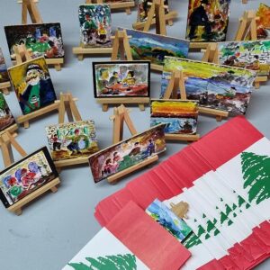 Miniature paintings on wood easel from Lebanon