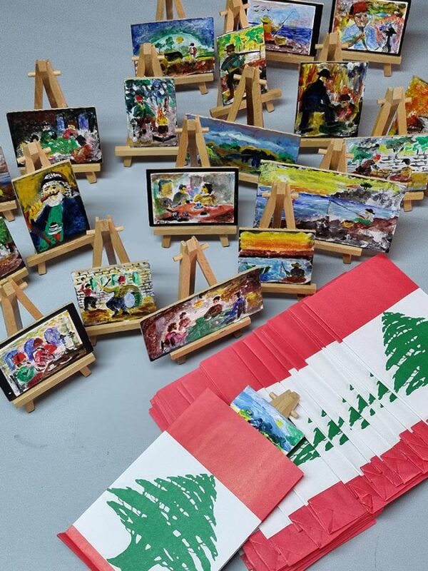 Miniature paintings on wood easel from Lebanon