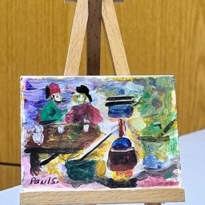 Art painting in miniature preparing Lebanese Arak National drink