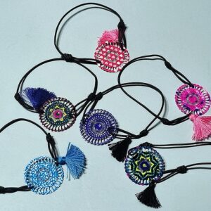 string wristbands with colourful oriental metallic plates