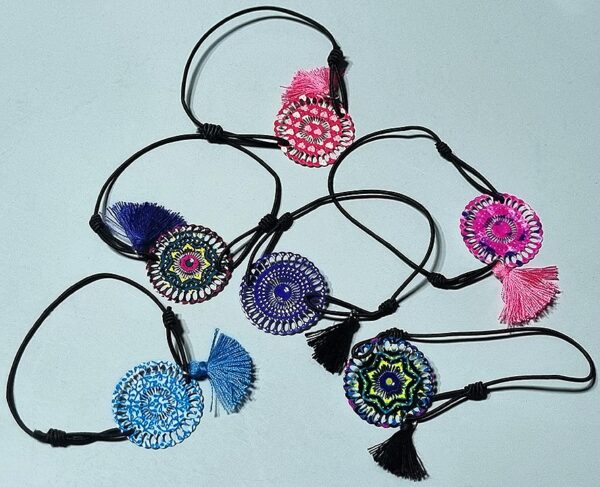 string wristbands with colourful oriental metallic plates