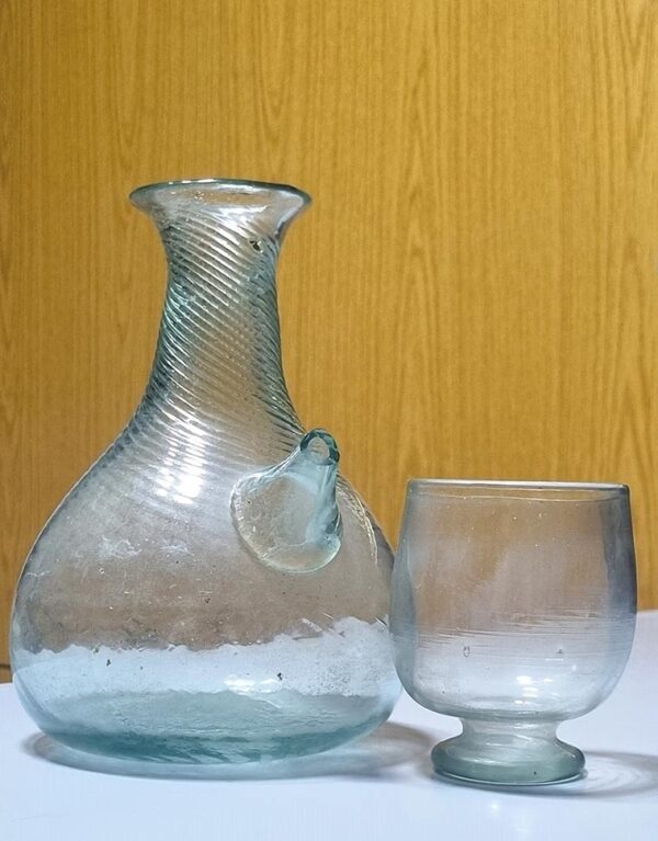 vintage Lebanese glass water pitcher with cup