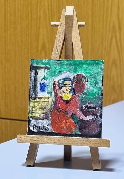 Miniature painting woman with jar