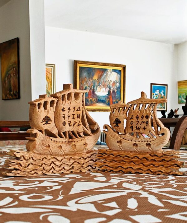 Lebanese wood sculptures in relief of the Phoenician ships