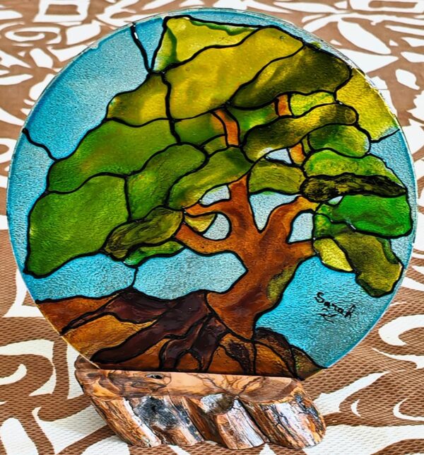 Decorative glass painting Cedar of Lebanon