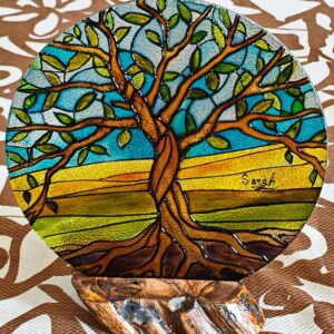 Decorative glass painting lebanese olive tree
