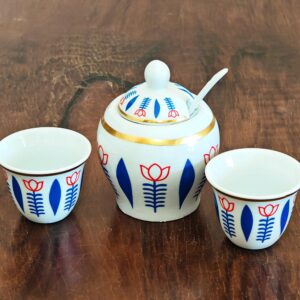 Finjen Shaffeh red tulip traditional coffee cup sugar bowl