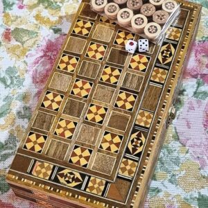 Miniature handmade mosaic wooden backgammon game - Image 2