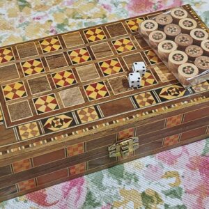 Miniature handmade mosaic wooden backgammon game - Image 3