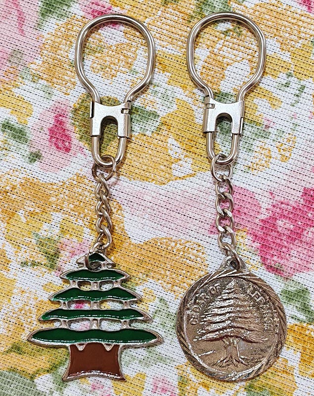 Key ring cedar of Lebanon and a coin