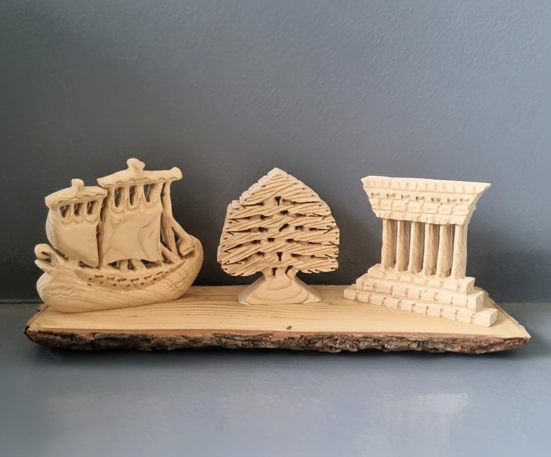 Sculptures of the Cedar of Lebanon, the Phoenician ship, and Baalbek