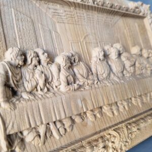 Cedar-wood sculpted Last Supper bas-relief - Image 3