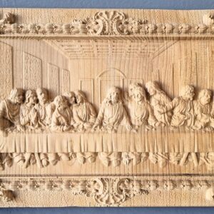 Last supper in cedar wood bas relief